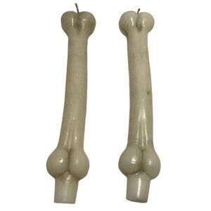 Halloween Sculpted Candles Skeleton Bones 8" Tapers Spooky Creepy 80s Vintage
